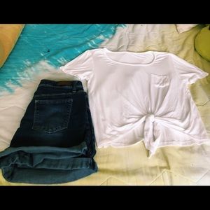 white tee with a tie at the bottom